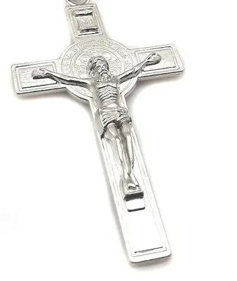 X Large 3  CROSS JESUS Pendant 925 STERLING SILVER ROPE 24  ITALY Necklace Men • $14.88