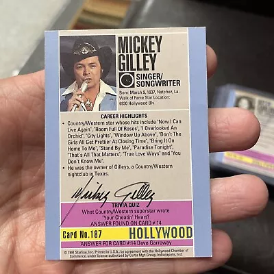 Mickey Gilley Singer Songwriter #187 Signed Hollywood Trading Card 1991 • $30