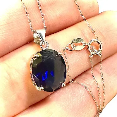 Blue Sapphire Necklace 925 Sterling Silver Italy Pendant For Women Lab-created • $14.98