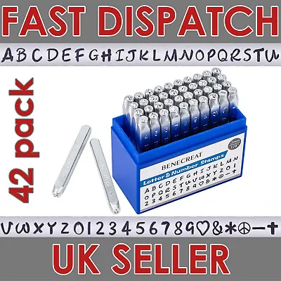 BENECREAT 42 Pack 3mm 1/8  Letter Number And Symbol Metal Stamp Set Matte Steel • £29.99