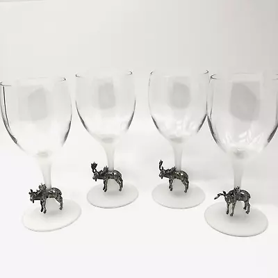 Wine Glass Goblets Pewter Moose Frosted Stem Set Of 4 • $27.99