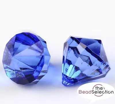 LARGE FACETED ROYAL BLUE ACRYLIC DIAMOND TOP DRILL PENDANT BEAD 31mm ACR114 • £2.99