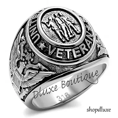 Men's Stainless Steel 316 US United States Veteran Military Ring Size 8-14 • $15.99