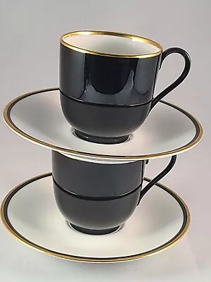 Mikasa Bone China Cae13  Noir Gold Japan 2 Tea Cup& Saucer 3  Tall. Excellent • $25.20