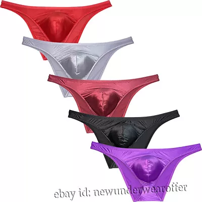 Men's Silk Satin Bikini Briefs Underwear Enhance Pouch Cheeky Briefs Underpants • $7.98