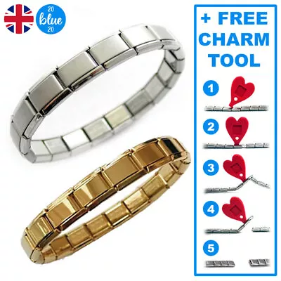 ITALIAN CHARM STARTER BRACELET 18 Link 9mm SILVER/GOLD + FREE CHARM TOOL S/STEEL • £5.99