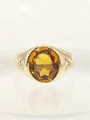 10K Solid Yellow Gold Men's Lab-Created Padparadscha Sapphire & Topaz Ring Sz 9 • $569.95