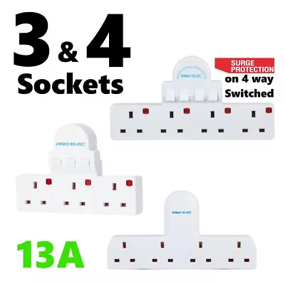 3 Or 4 Way Gang Switched Main Adaptor Extension Power Socket Multi 13A UK Plug  • £6.95