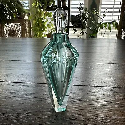 Vitrix Art Glass Perfume Bottle W/ Doubler 1986 Contemporary  Aqua Blue/Green • $105
