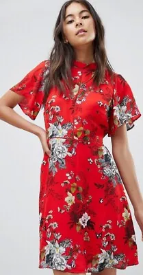 BNWT Oasis Rich Red Floral Butterfly Bird Angel Sleeve Dress 12 RARE £55 • £34.99