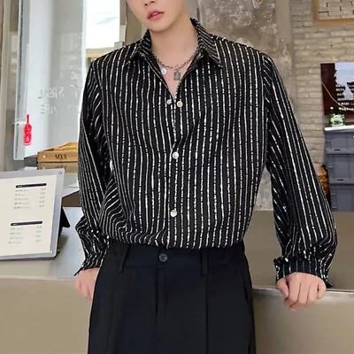 Men Glitter Sequins Striped Collared Shirts Blouse Top Long Sleeve Baggy Fashion • $56.09