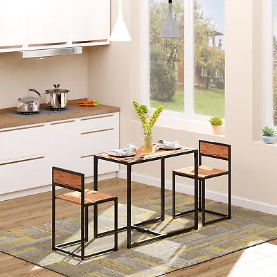 Industrial 3pc Dining Table 2 Chair Set For Small Space Dining Room Kitchen • $97.99