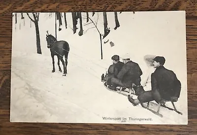 Antique Postcard: Winter Sport  In Thuringwald; Horse Drawn Snow Sledding Sleigh • $7.99