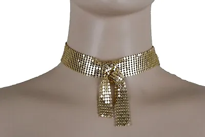 $12.99 • Buy Women Fancy Gold Mesh Metal Fashion Jewelry Choker Short Necklace Bow Neck Tie