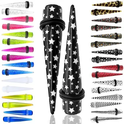 1 Pair Or 2 Sets Ear Taper Expander Stretcher Tunnel Piercing Leo Stars Glitter • £6.96