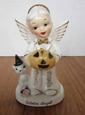NAPCO National Potteries Vintage C1926 October Boy Angel Pumpkin & Cat • $35