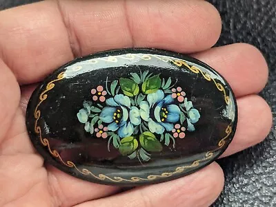 Vintage Antique Hand Painted Floral Flower Russian Folk Art Lacquered Brooch Pin • $9.99