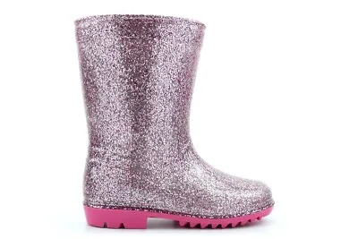 Girls Wellington Boots Girls Glitter Wellies Waterproof Shiny Wellingtons Size • £9.99