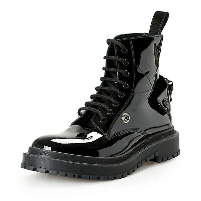 Versace Women's Black Patent Leather Medusa Ankle Boots Shoes US 7.5 IT 37.5 • $699.99