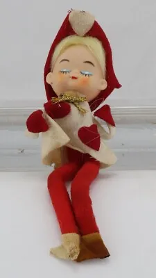 Vintage Christmas Elf W/ Rubber Face Eyes Closed  Hearts Blond Hair 6 1/2  • $8.95