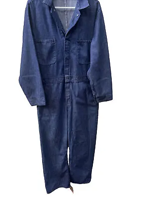 Vintage Sears Tradewear Dark Blue Navy Denim Mechanic Coveralls Workwear 40R D3 • $47