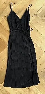 H&M Black Pleated Wrap Dress Size S • £8