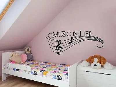 Wall Quote  Music Is Life  Music Sticker Decal Decor Transfer • £15.95