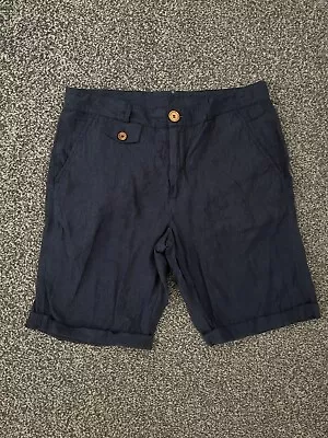 Oliver Spencer Mens Navy Blue Shorts 100% Linen W32 • £49.99