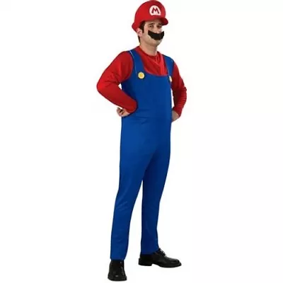 Super Mario  Mario  Costume 3Pc Blue & Red Jumpsuit Hat & Mustache Movie Costume • $44.98