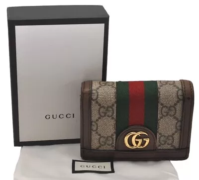 Authentic GUCCI Web Sherry Line Double G Bifold Wallet GG PVC 523155 Brown 8569I • $44