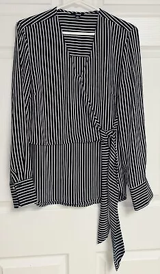 MEXX Women's Blue And White Striped Long Sleeve SZ M Wrap Dutch Brand • $18.25