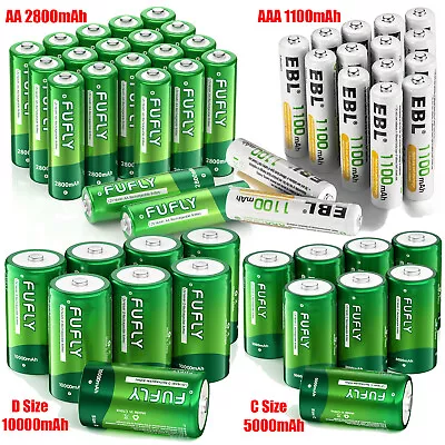 Lot AA AAA Rechargeable Batteries 2800mAh 1100mAh NI-MH C D Size Cell Battery US • $12.99