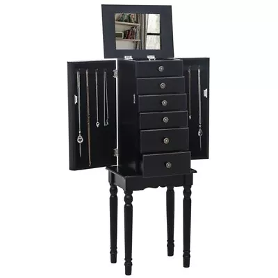 Standing Jewelry Armoire With Mirror 5 Drawers & 8 Necklace Hooks • $108.33