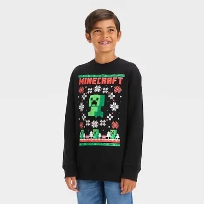 XL Boys' Minecraft Holiday Christmas Pullover Sweatshirt Black • $13.99