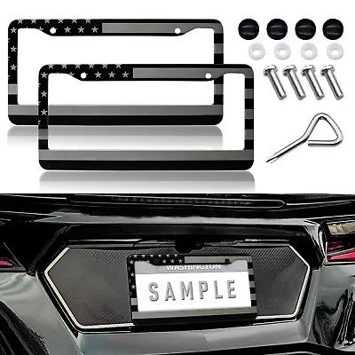 2X For Jeep American Flag Patriotic Black/Gray Aluminum License Plate Frame USA • $15.59