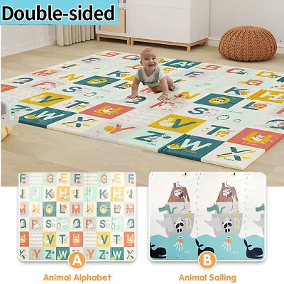2Side Baby Play Mat Kids Crawling Soft Foam Blanket Folding Cartoon Waterproof • £26.99