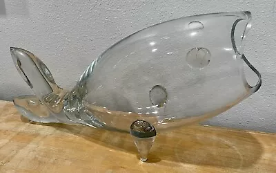 VTG MCM BLENKO Crystal Clear Glass Whale Fish #971 M 17” *Damaged* • $95