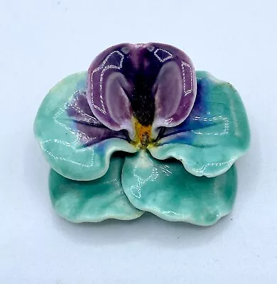 B3-530 Vintage Brooch Pin 1.5  Flower Blue Hand Painted Pansy • $4.99
