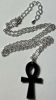 Black Shiny Acrylic Ankh Necklace NEW GIFT Handmade Jewellery Egyptian Pharaoh • £3.99