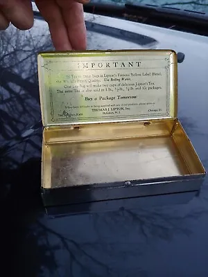 Lipton's Tea Bags Silver Metal Tin Box Hinged Lid 40s Trinket Box • $6.99