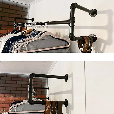 Heavy Duty Wall Mounted Garment Hanging Rod Clothes Rail Display Shelf SALE • $34