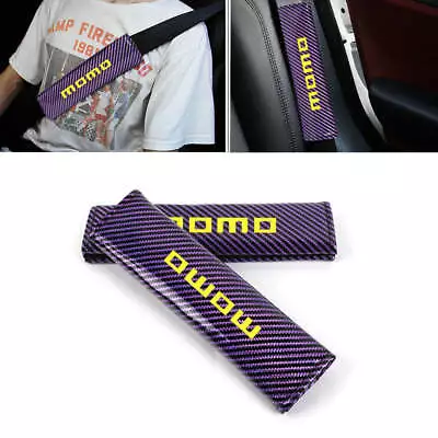 Universal 2PCS Momo Purple Carbon Fiber Look Car Seat Belt Covers Shoulder Pad • $14.88