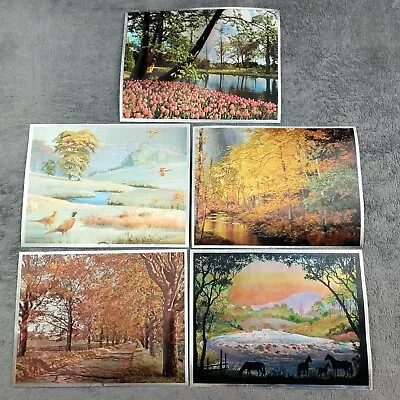 VINTAGE DUFEX FOIL ART PRINTS LOT 5 Made In ENGLAND Landscapes Nature Have Wear • $13.99