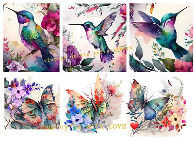 Furniture Wall Transfer Waterslide Sticker Rub On Hummingbird Butterflies Multi • £7.25