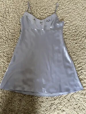 Y2K Vintage Silky Periwinkle Satin Mini Slip Dress W/ Ties Nightgown - Medium • $16.50