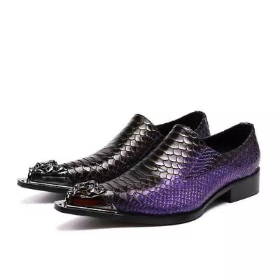 Mens Punk  Metal Toe Shoes Snake Pattern Formal Dress Leather Shoes Nightclub • £122.78