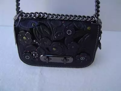 Authentic Coach Black Tooled Leather+floral Applique Shoulder Bag #12038 Euc/ln • $259.99