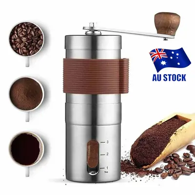 Hand Manual Coffee Bean Grinder Stainless Steel Conical Burr Portable Travel AUS • $25.40