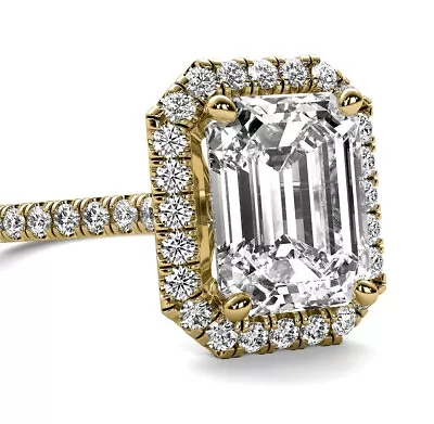 £23334.95 • Buy Halo 3.60 Ct E VS2 Natural Emerald Cut Diamond Engagement Ring 18k Yellow Gold