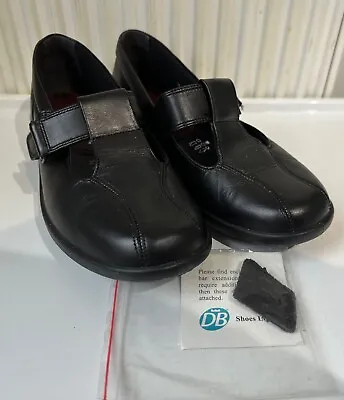 Easy B Comfortable All Day Black Leather T-Bar Flat Shoes Size 6 (39) Extenders • £22.49